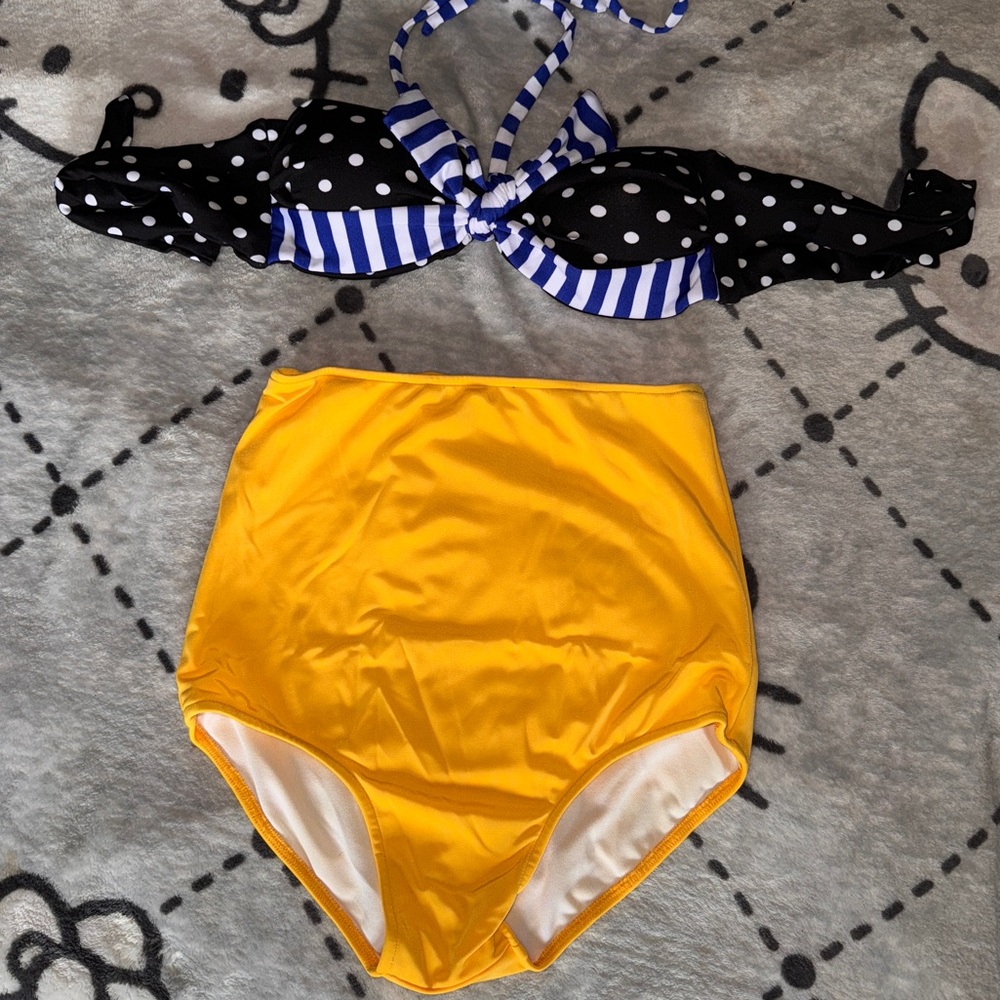 Retro High Waist Bikini Set - Polka Dot & Yellow